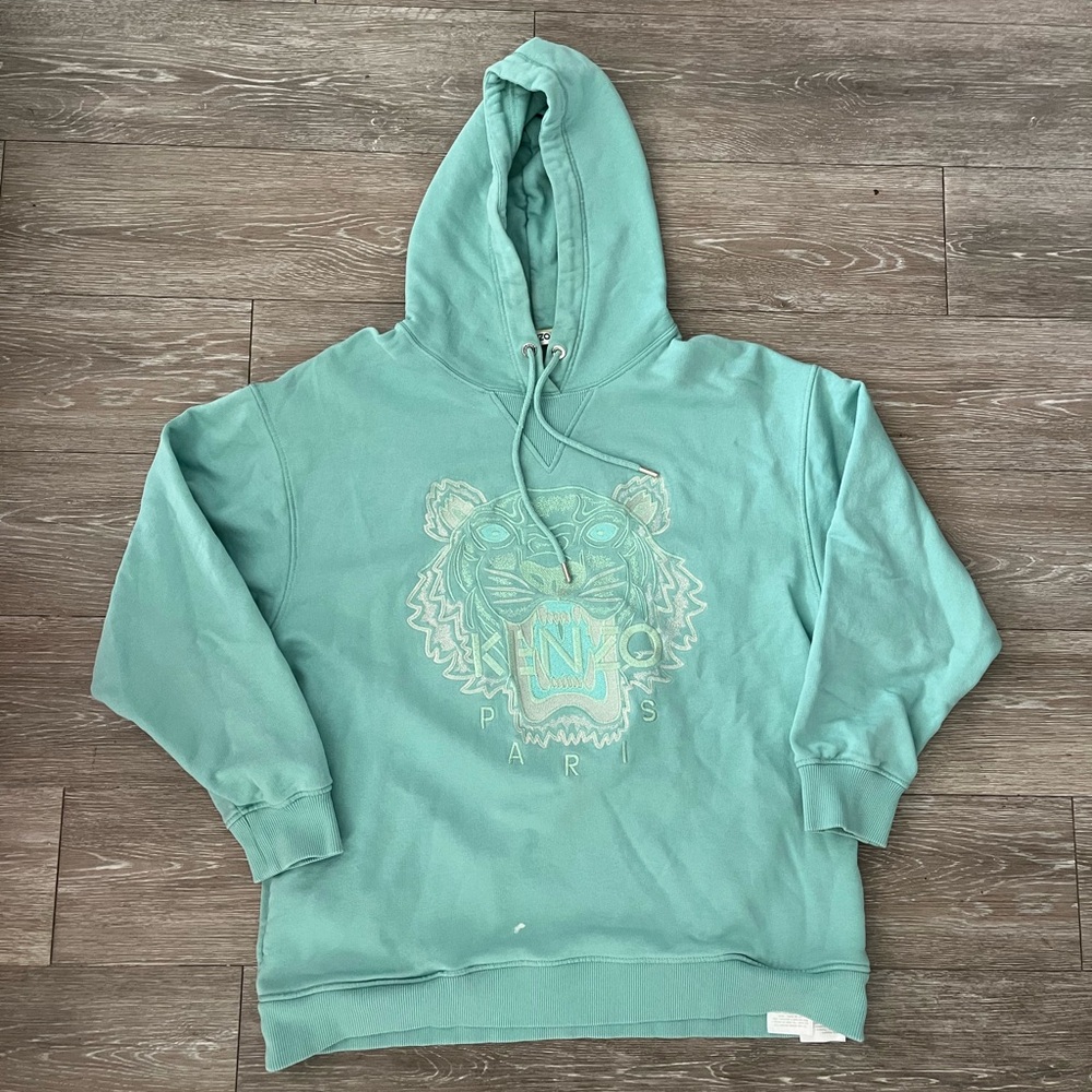 Kenzo Teal Hoodie with Tiger Logo